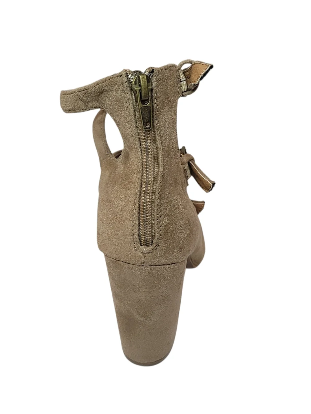 Sand Suede Triple Strap Mary Jane Block Heels - Size 10